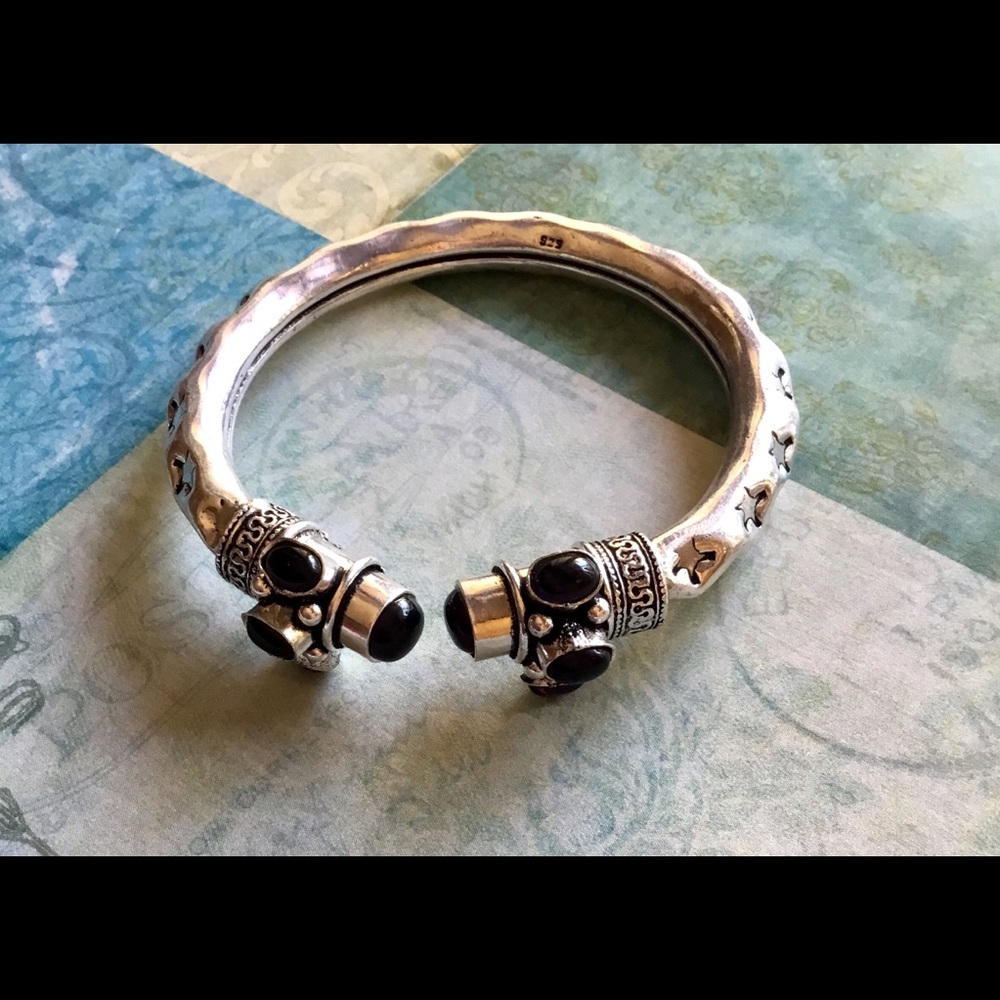 Amethyst Gemstone Cuff Vintage Style Bracelet